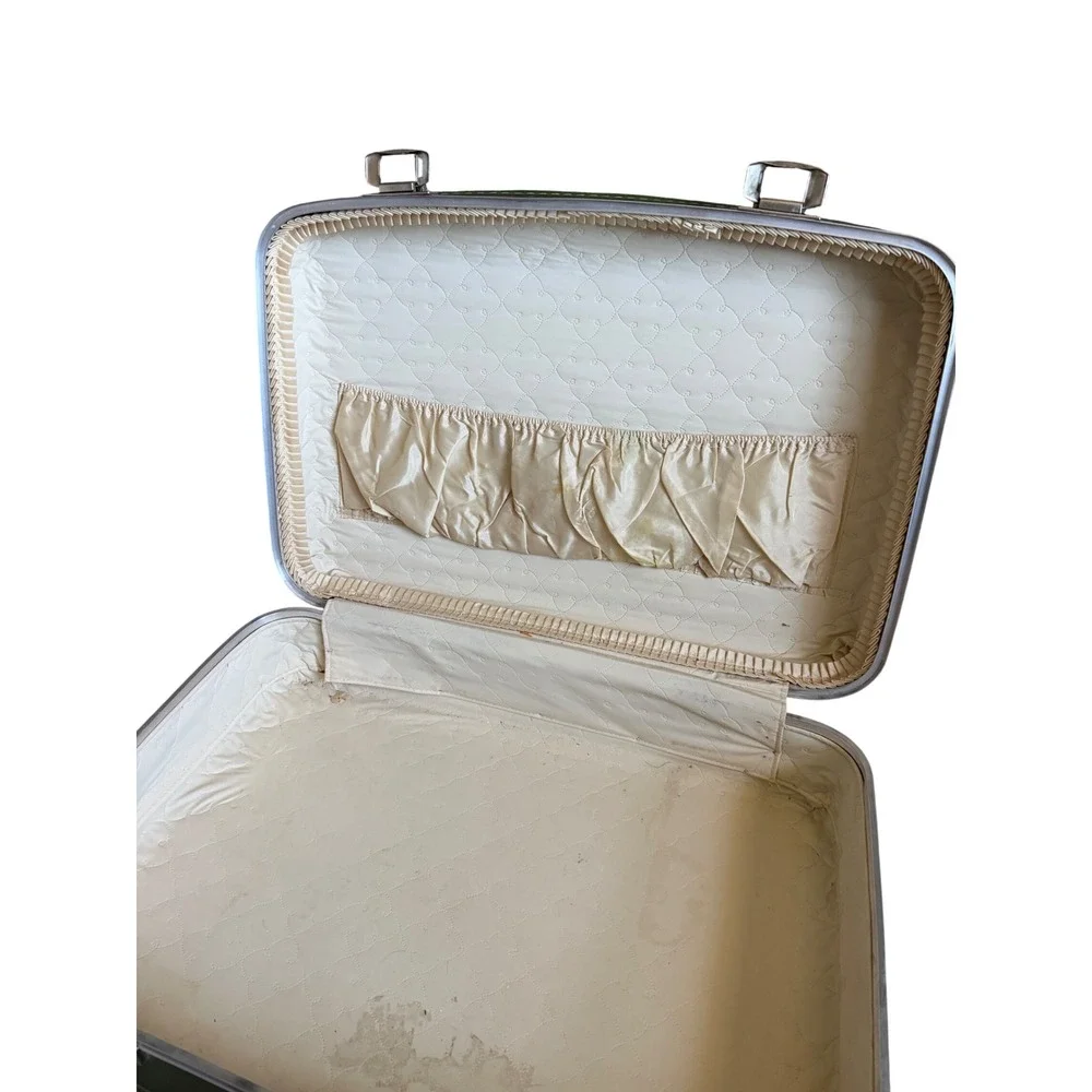 Vintage Avocado Green Hard Shell Suitcase Mid Century Retro Luggage with Keys